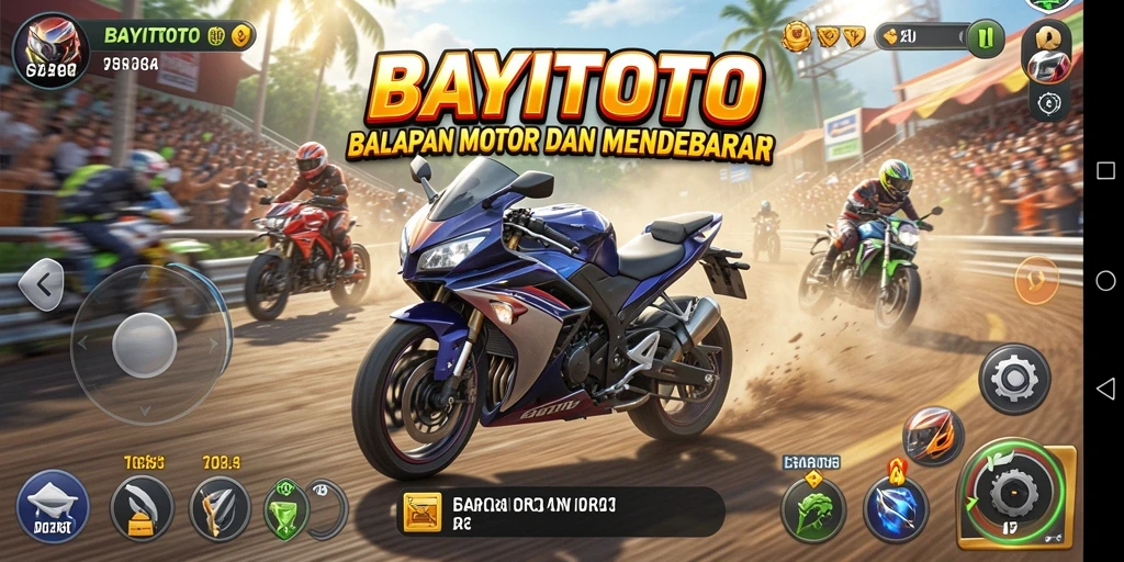 Gameplay seru dalam BAYITOTO dengan balapan motor yang mendebarkan.