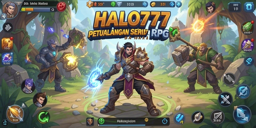 Tangkapan layar utama HALO777 menampilkan pertempuran epik dalam petualangan RPG.