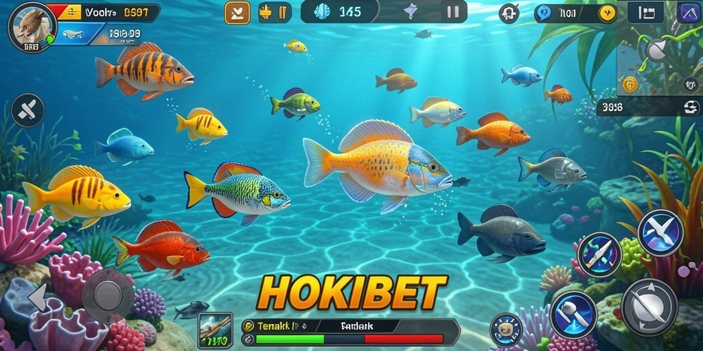 Tampilan gameplay seru HOKIBET dengan aksi Tembak Ikan.