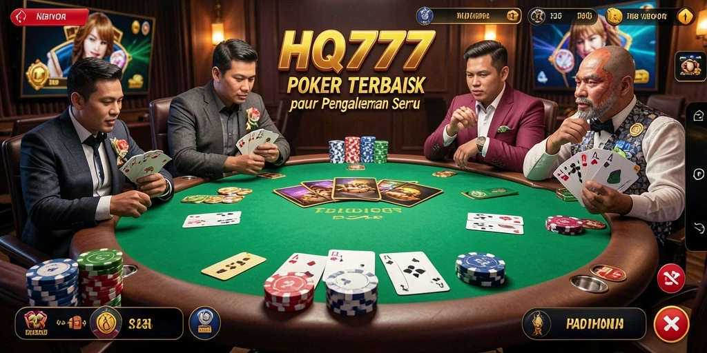 Screenshot gameplay HQ777 menunjukkan keseruan bermain poker.