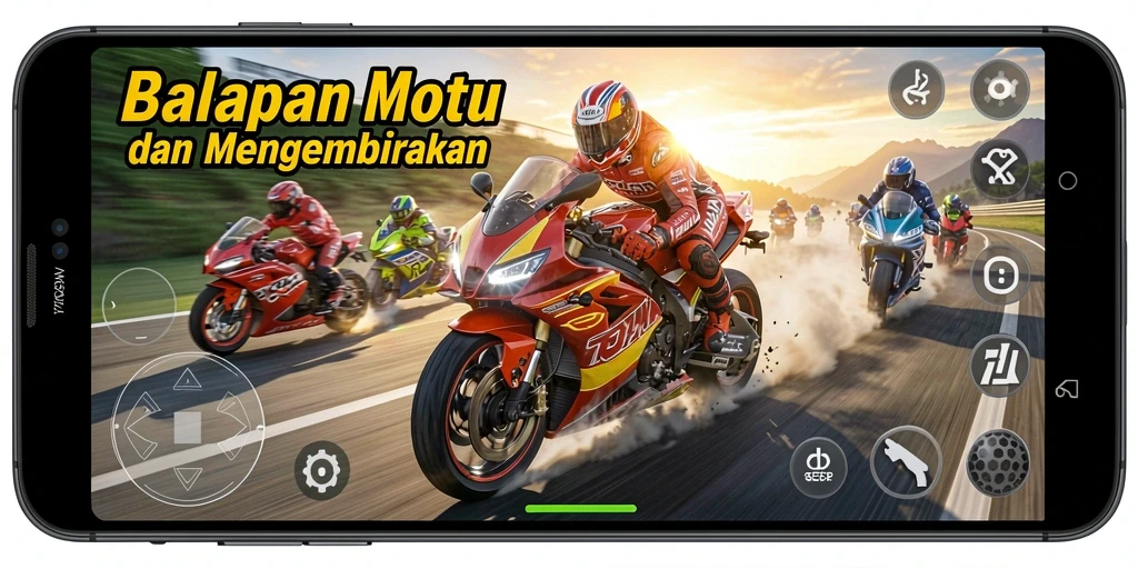 Tangkapan layar permainan L777 menunjukkan aksi balapan motor yang mendebarkan.