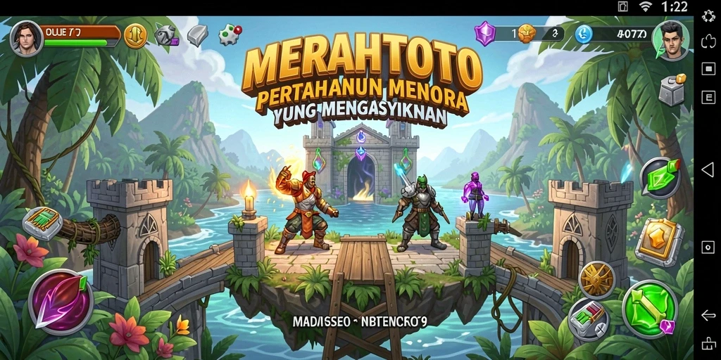 Tangkapan layar gameplay <strong>MERAHTOTO</strong> menampilkan aksi menara yang mendebarkan.