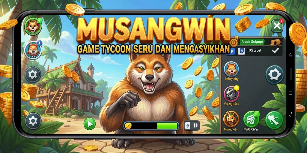 Screenshot gameplay MUSANGWIN menampilkan aktivitas pengelolaan usaha yang menarik.