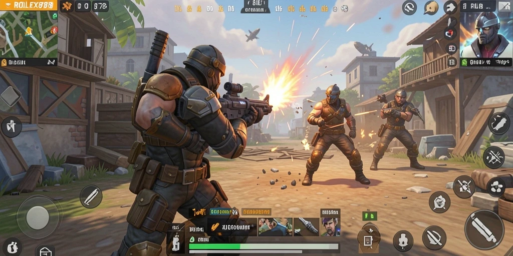 Tangkapan layar ROLEX878 menampilkan aksi mendebarkan dalam permainan Battle Royale.