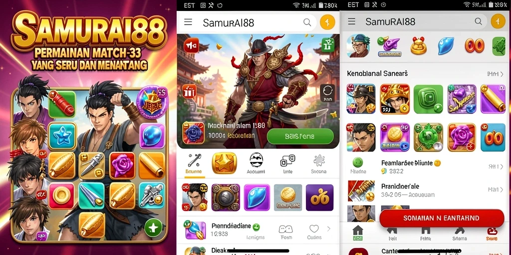Tampilan gameplay menarik di SAMURAI88 dengan kombinasi Match-3 yang memukau.