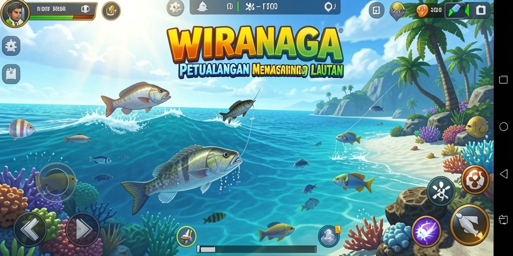 Gambaran gameplay menarik WIRANAGA saat menangkap ikan besar.